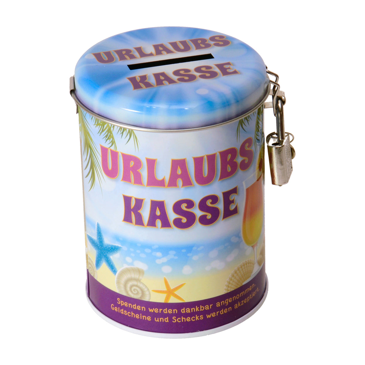Urlaub Spardose mit Schloss und Schlüssel