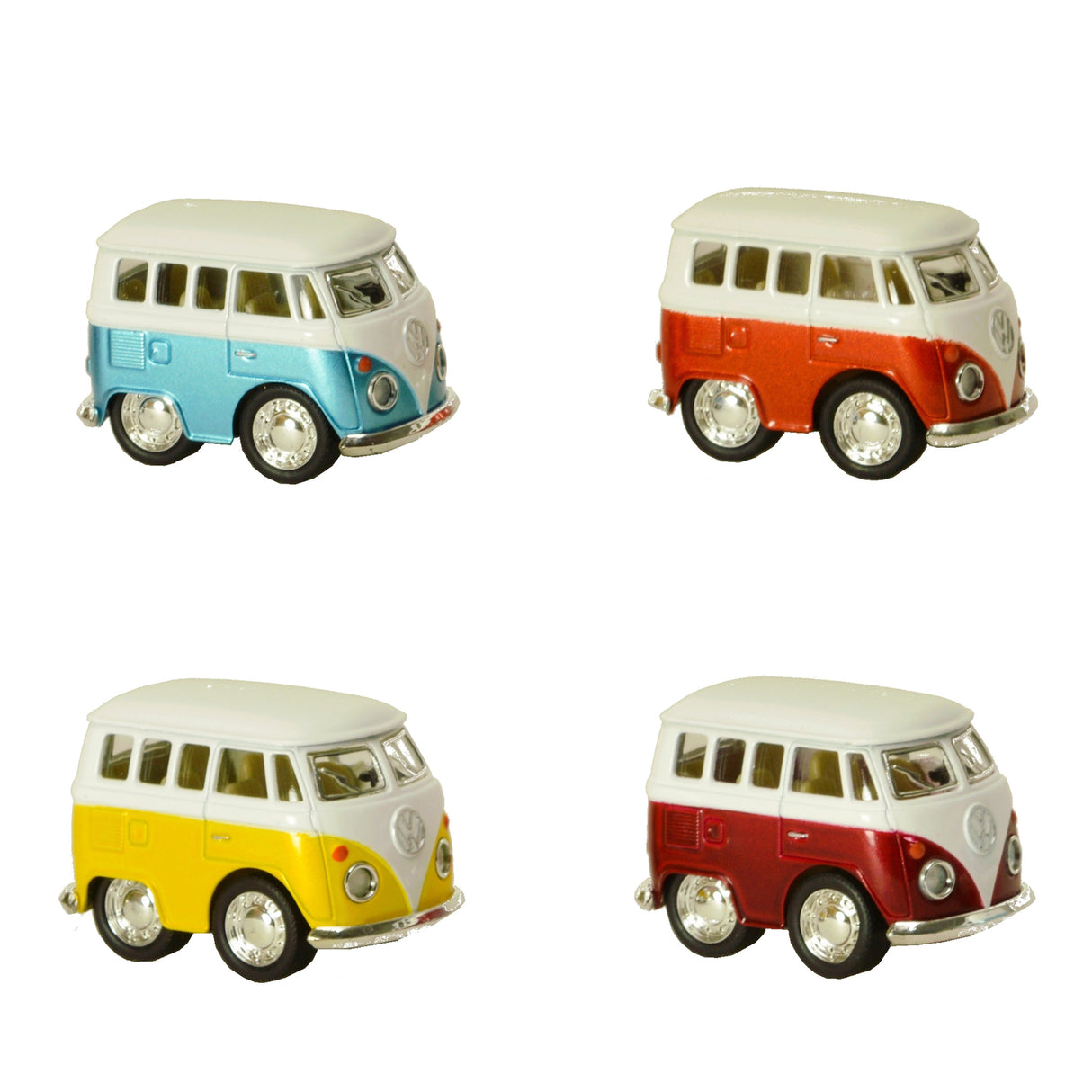 Volkswagen VW T1 Bus Comic Style Modellauto in gelb mit Rückziehmotor