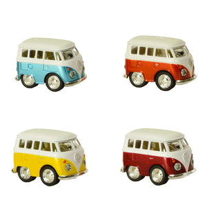 Volkswagen VW T1 Bus Comic Style Modellauto in gelb mit Rückziehmotor