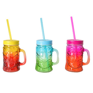 Tiki Glas mit Deckel und Strohhalm in pink