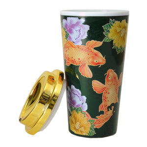 Koi Thermobecher mit Blumen in gelb und lila