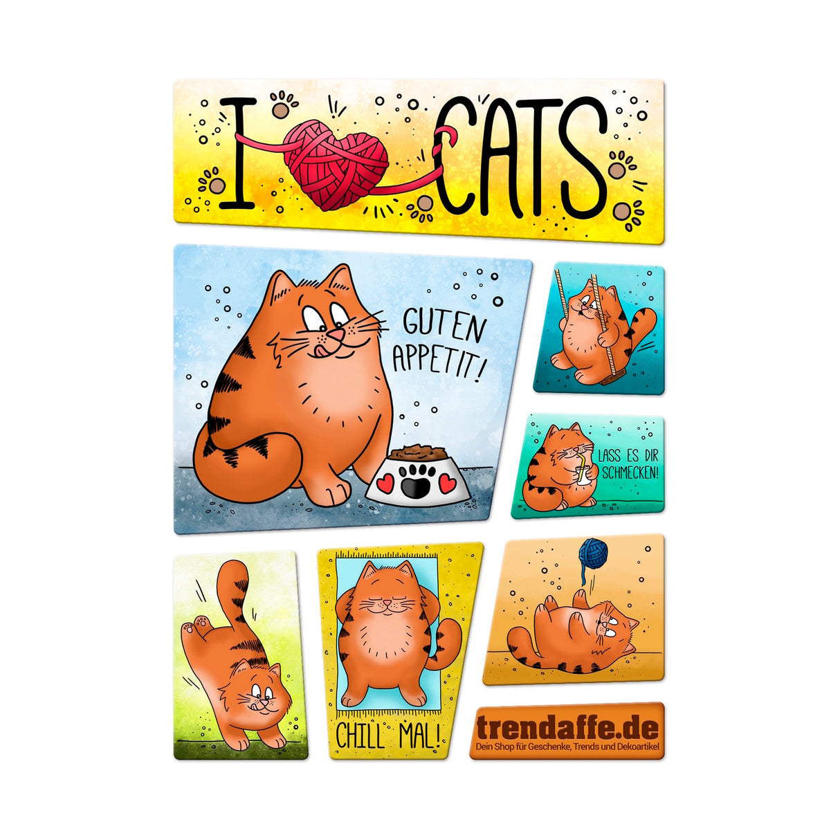 I love cats - Ich liebe Katzen Kühlschrankmagnete im 7er Set