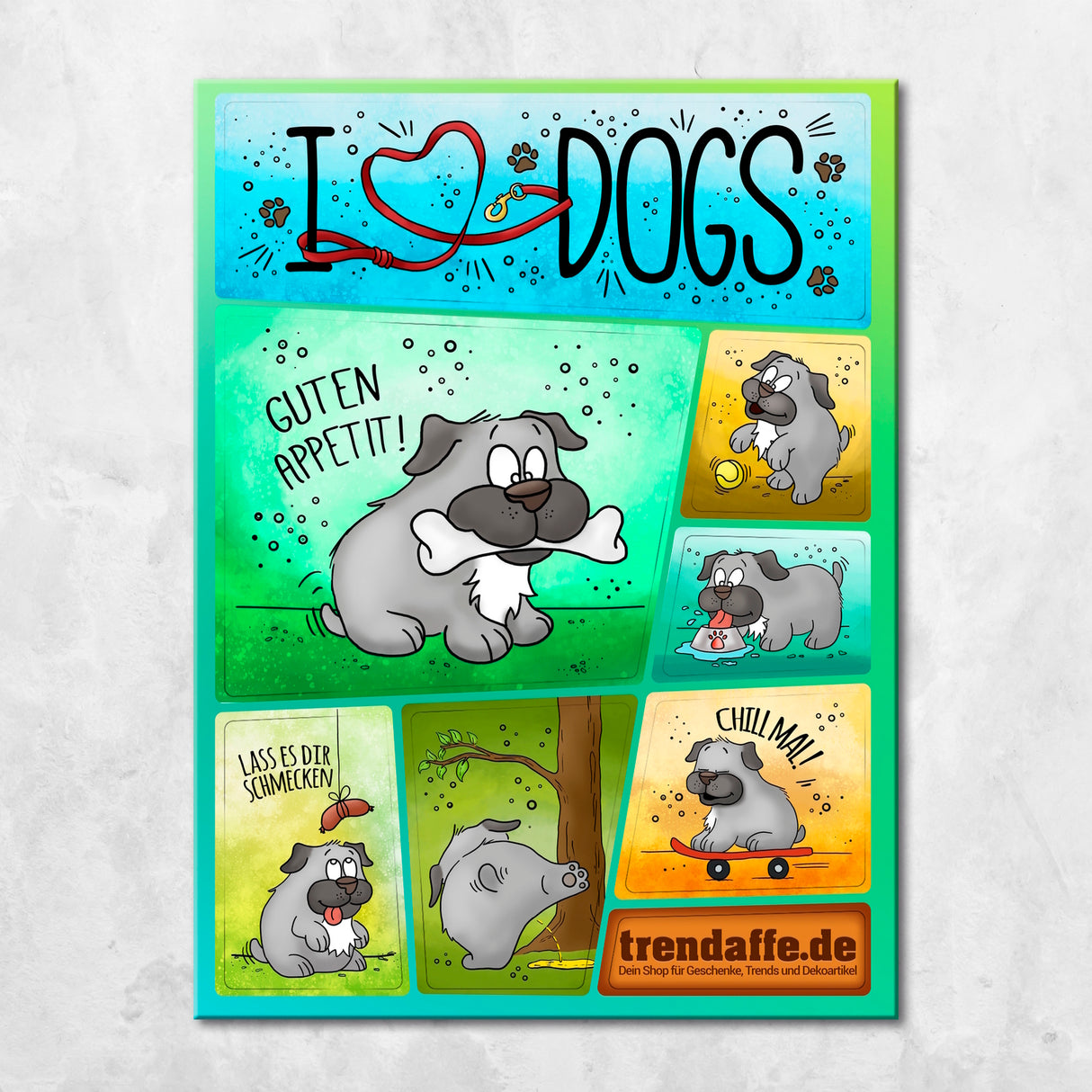 I love dogs - Ich liebe Hunde Kühlschrankmagnete 7er Set