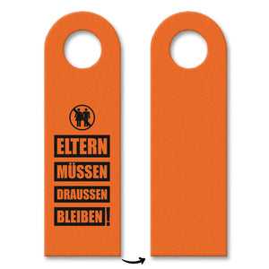 Kinderzimmer Türhänger in Orange mit Spruch: Eltern müssen draussen bleiben