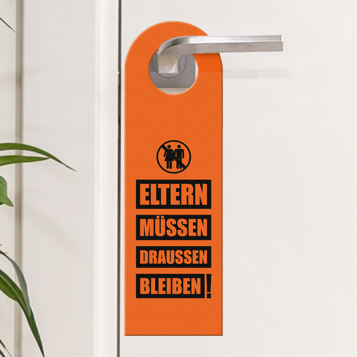 Kinderzimmer Türhänger in Orange mit Spruch: Eltern müssen draussen bleiben
