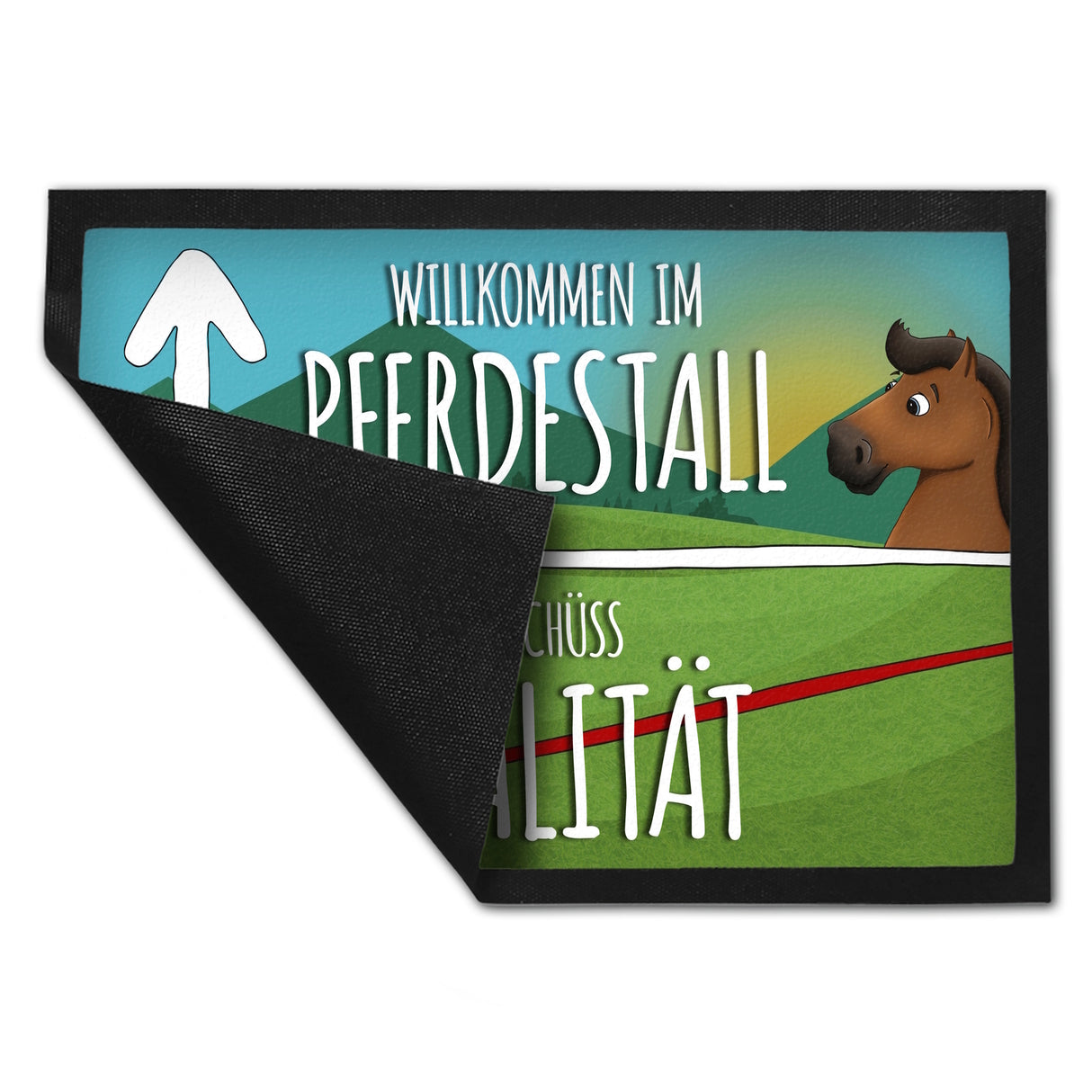 Willkommen im Pferdestall Fußmatte mit Pferdemotive Motiv