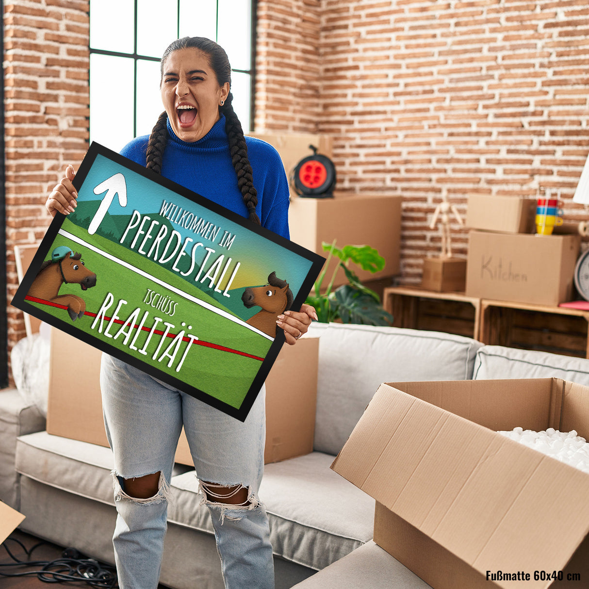 Willkommen im Pferdestall Fußmatte mit Pferdemotive Motiv