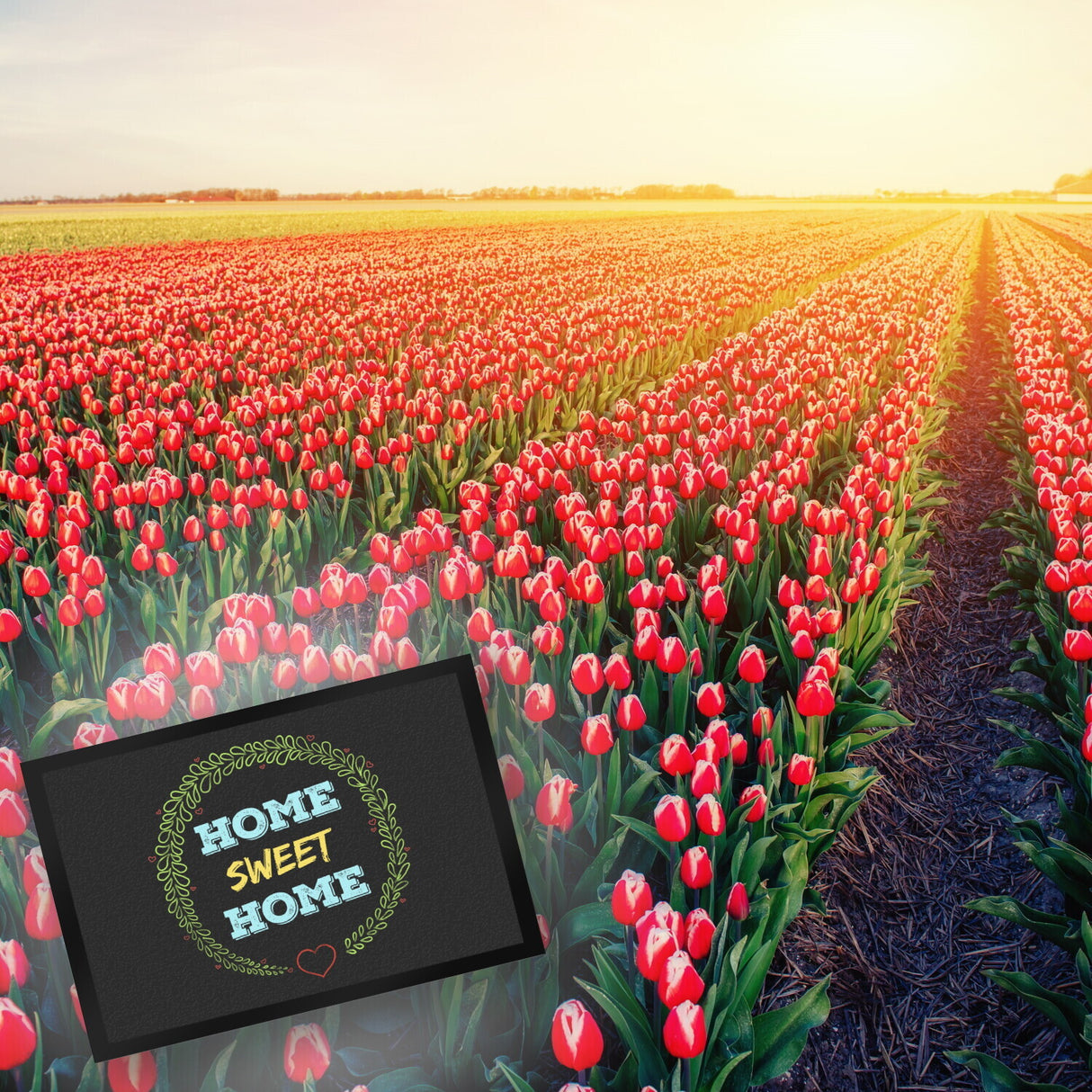Home Sweet Home Fußmatte mit Blumen Motiv