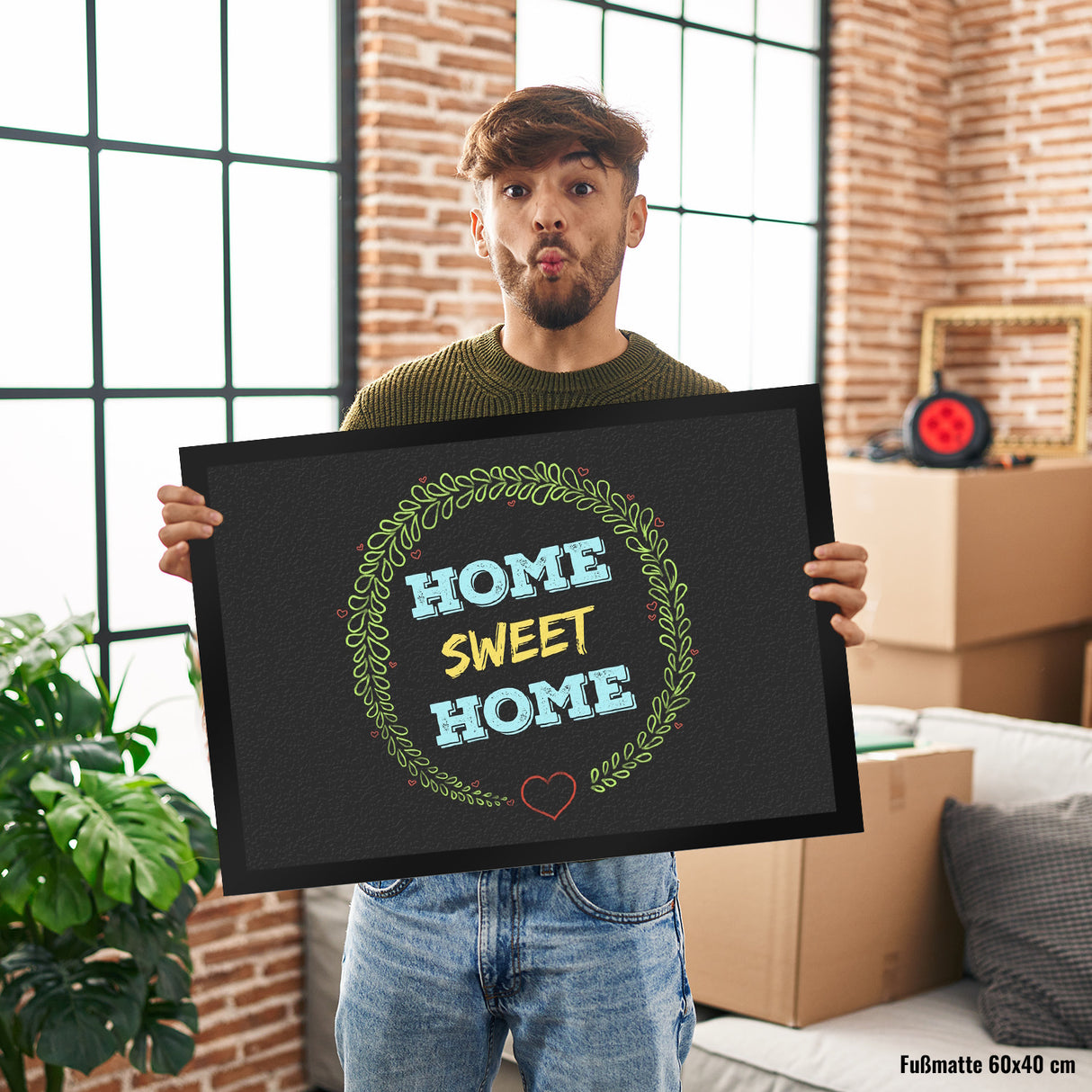 Home Sweet Home Fußmatte mit Blumen Motiv