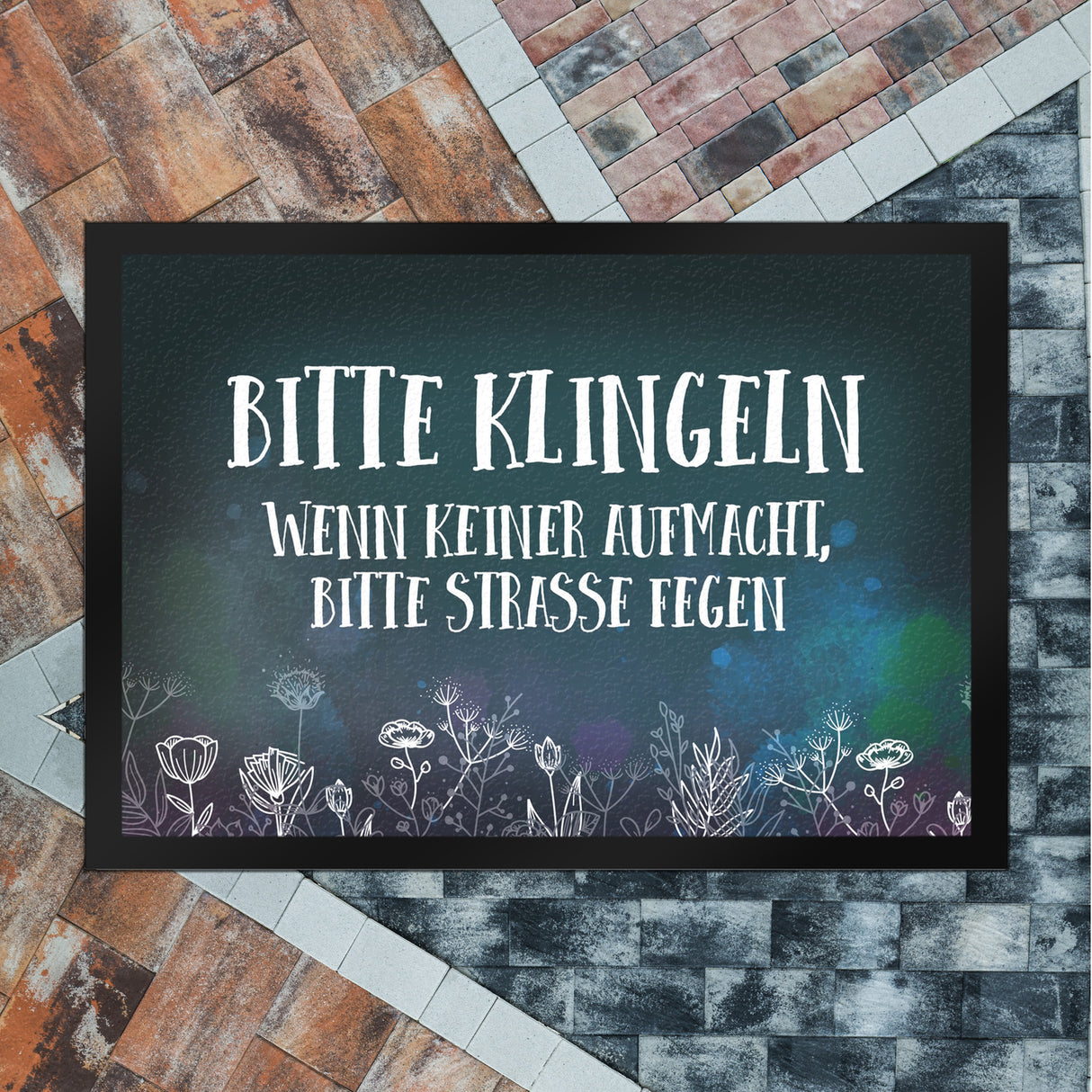 Bitte klingeln -Straße fegen Fußmatte mit Blumen Motiv