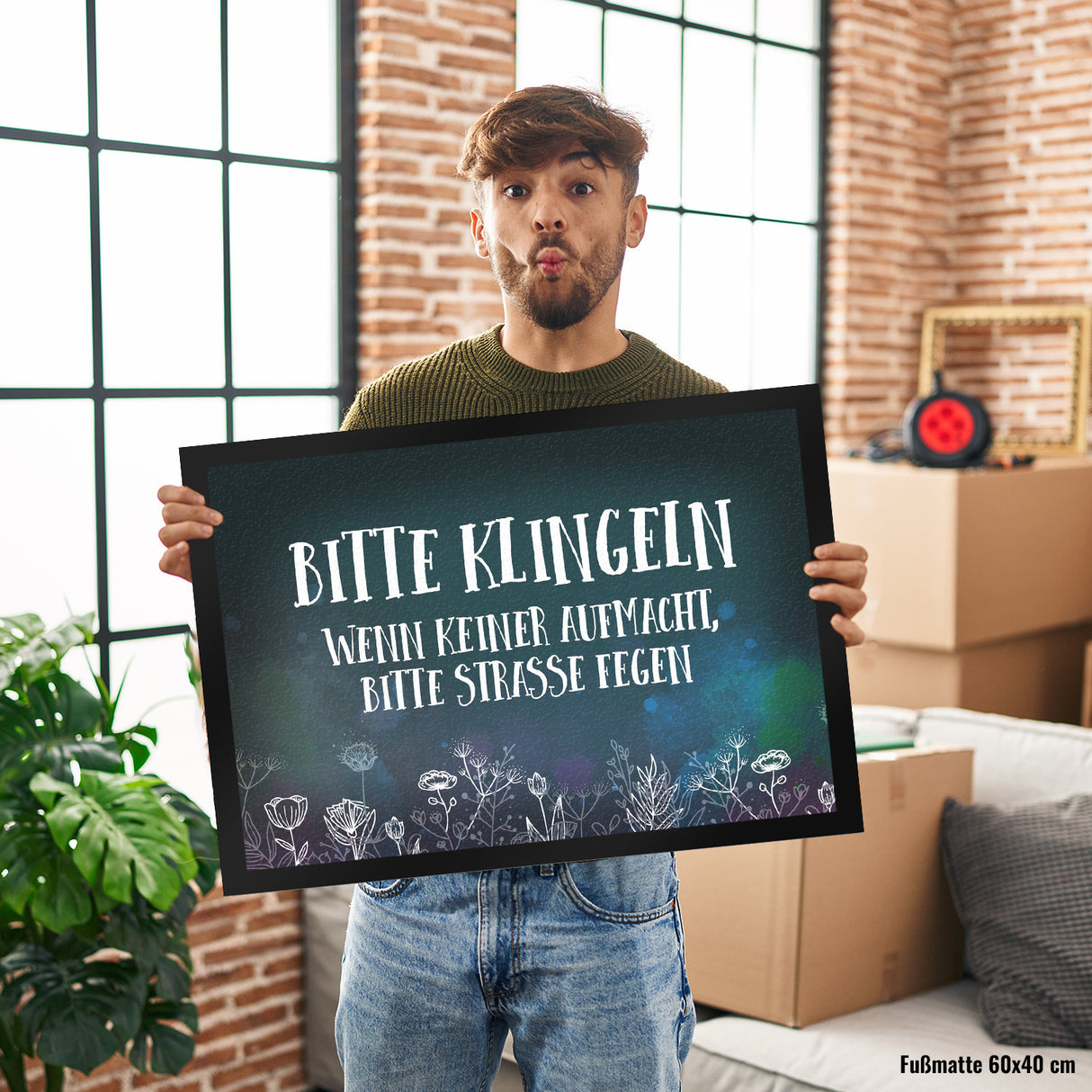 Bitte klingeln -Straße fegen Fußmatte mit Blumen Motiv
