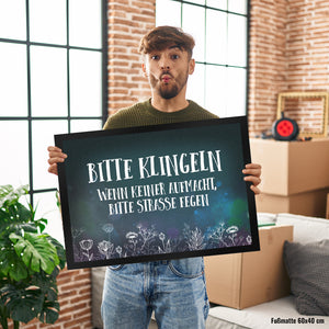 Bitte klingeln -Straße fegen Fußmatte mit Blumen Motiv