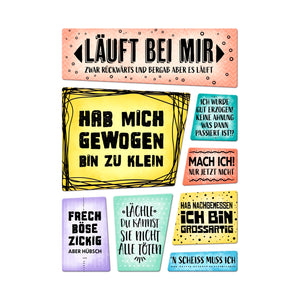 Verschiedene Sprüche über mich Kühlschrankmagnete im 8er Set