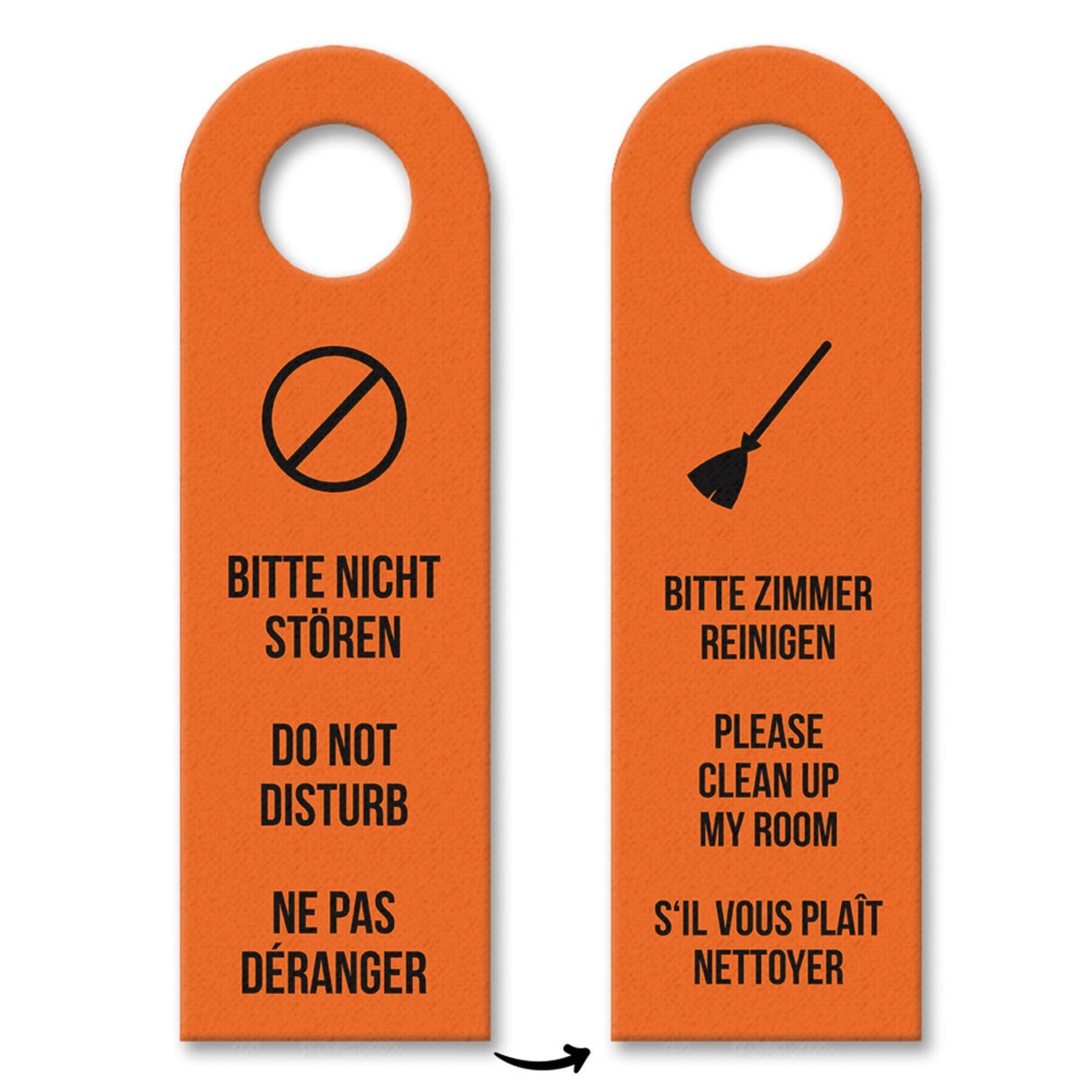 Bitte nicht stören oder Bitte Zimmer reinigen Sprachen-Türhänger in orange