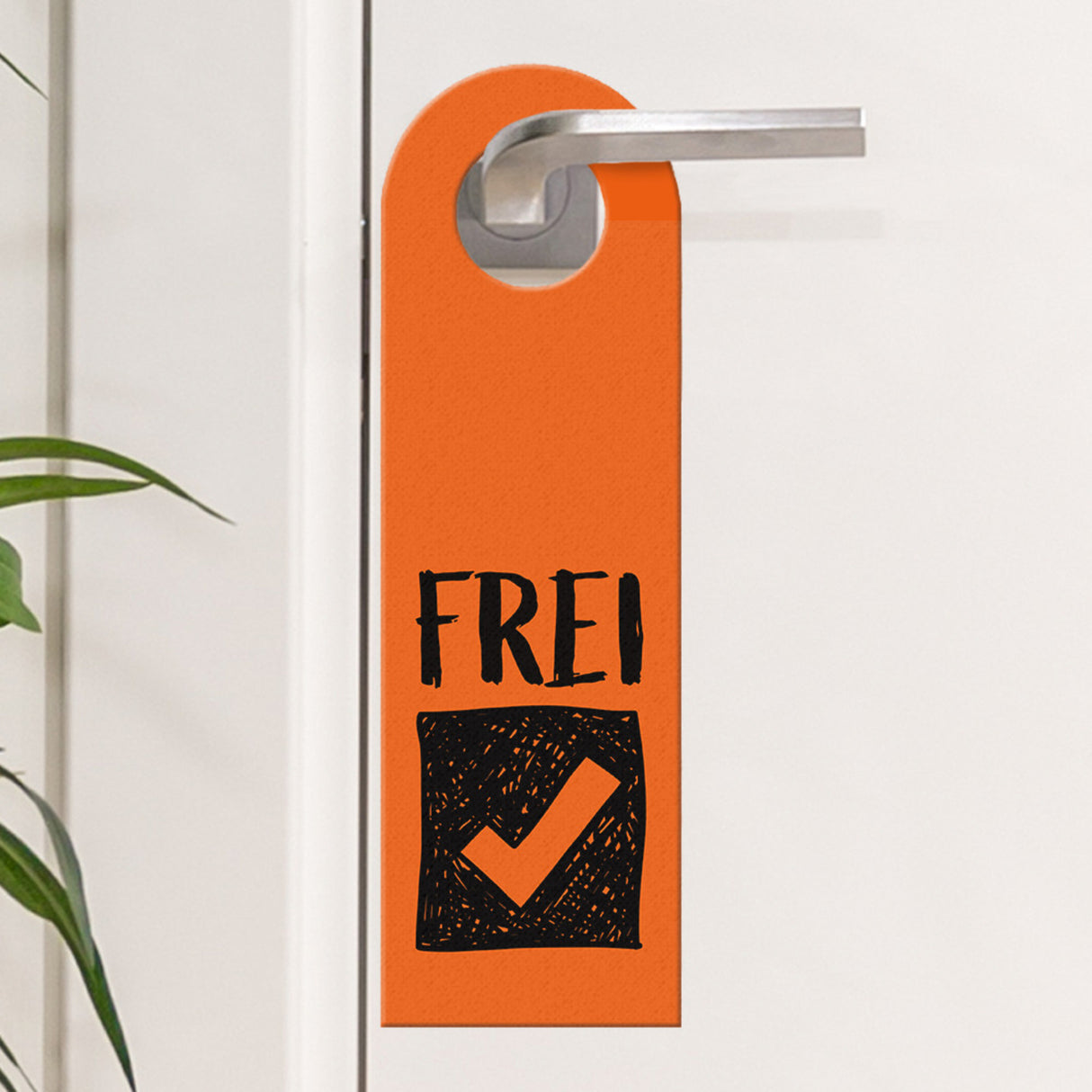 Besetzt oder Frei Türhänger in Orange mit Symbolen für die Toilettentür
