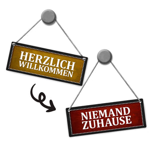 Niemand Zuhause oder Willkommen Wendeschild mit Kordel in Rot und Gelb