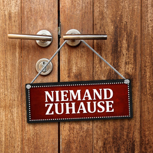 Niemand Zuhause oder Willkommen Wendeschild mit Kordel in Rot und Gelb