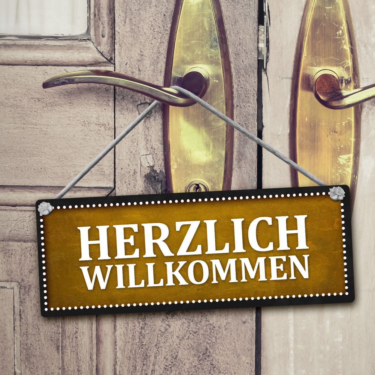 Niemand Zuhause oder Willkommen Wendeschild mit Kordel in Rot und Gelb
