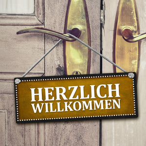 Niemand Zuhause oder Willkommen Wendeschild mit Kordel in Rot und Gelb