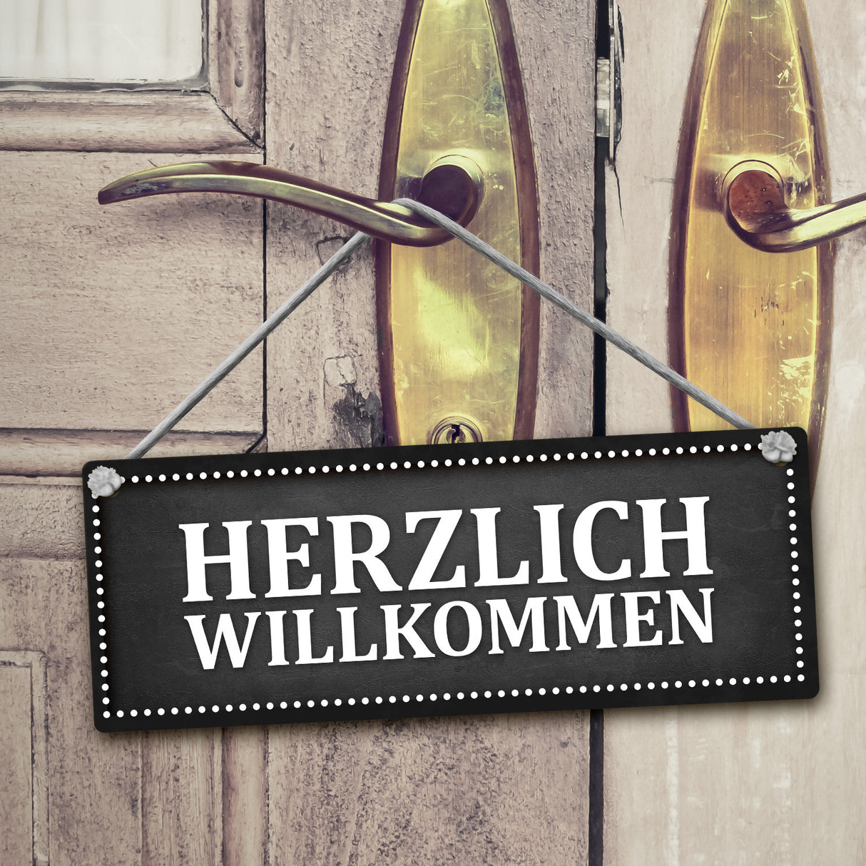 Niemand Zuhause oder Willkommen Wendeschild mit Kordel in Rot und Grau