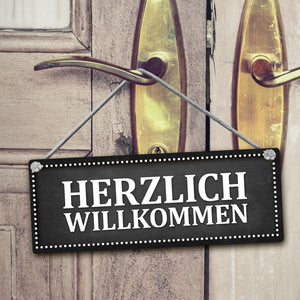 Niemand Zuhause oder Willkommen Wendeschild mit Kordel in Rot und Grau