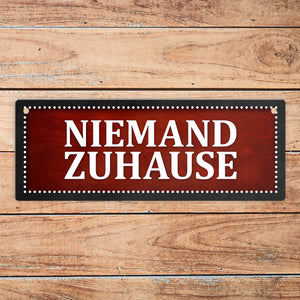 Niemand Zuhause oder Willkommen Wendeschild mit Kordel in Rot und Grau