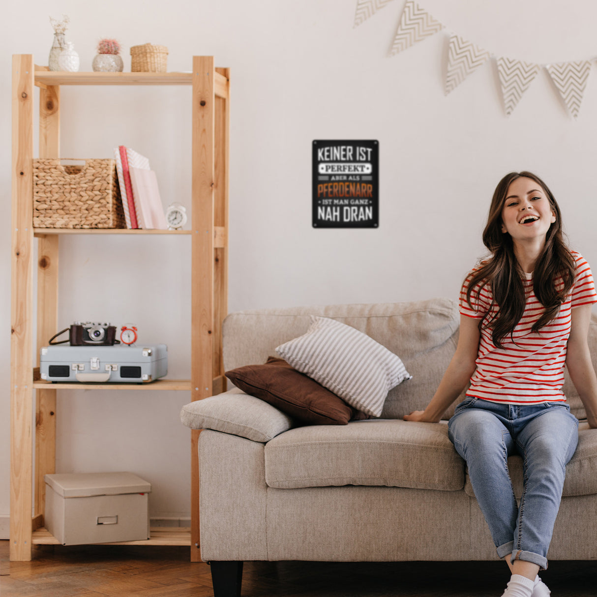 Metallschild mit Spruch: Keiner ist perfekt, aber als Pferdenarr ist man ganz nah dran