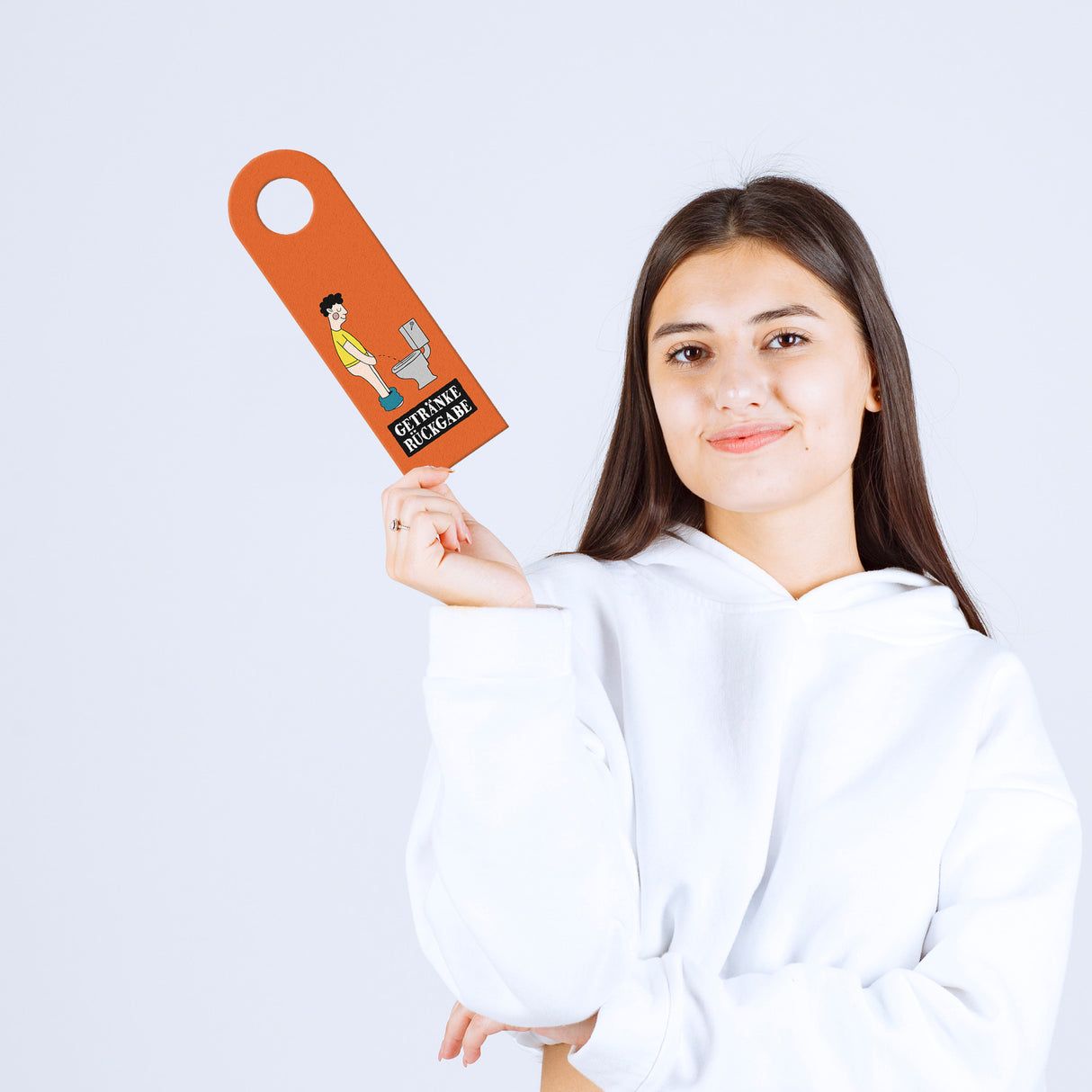 Toiletten Türhänger mit Spruch Getränkerückgabe in Orange