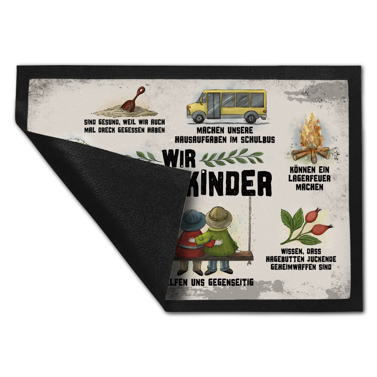 Wir Dorfkinder Fußmatte mit Retro Motiv
