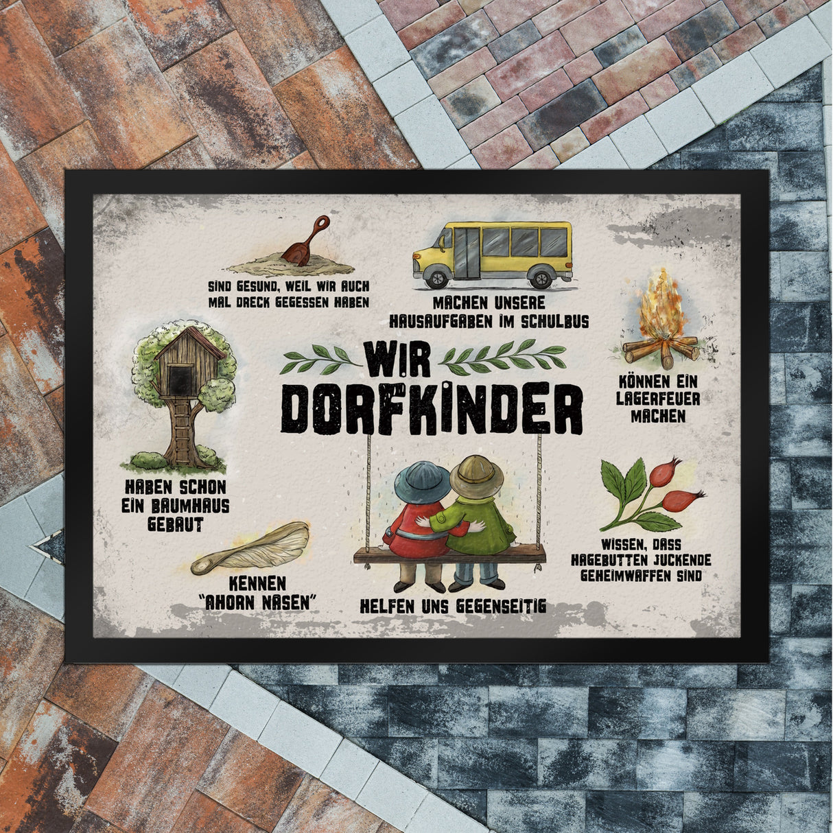 Wir Dorfkinder Fußmatte mit Retro Motiv