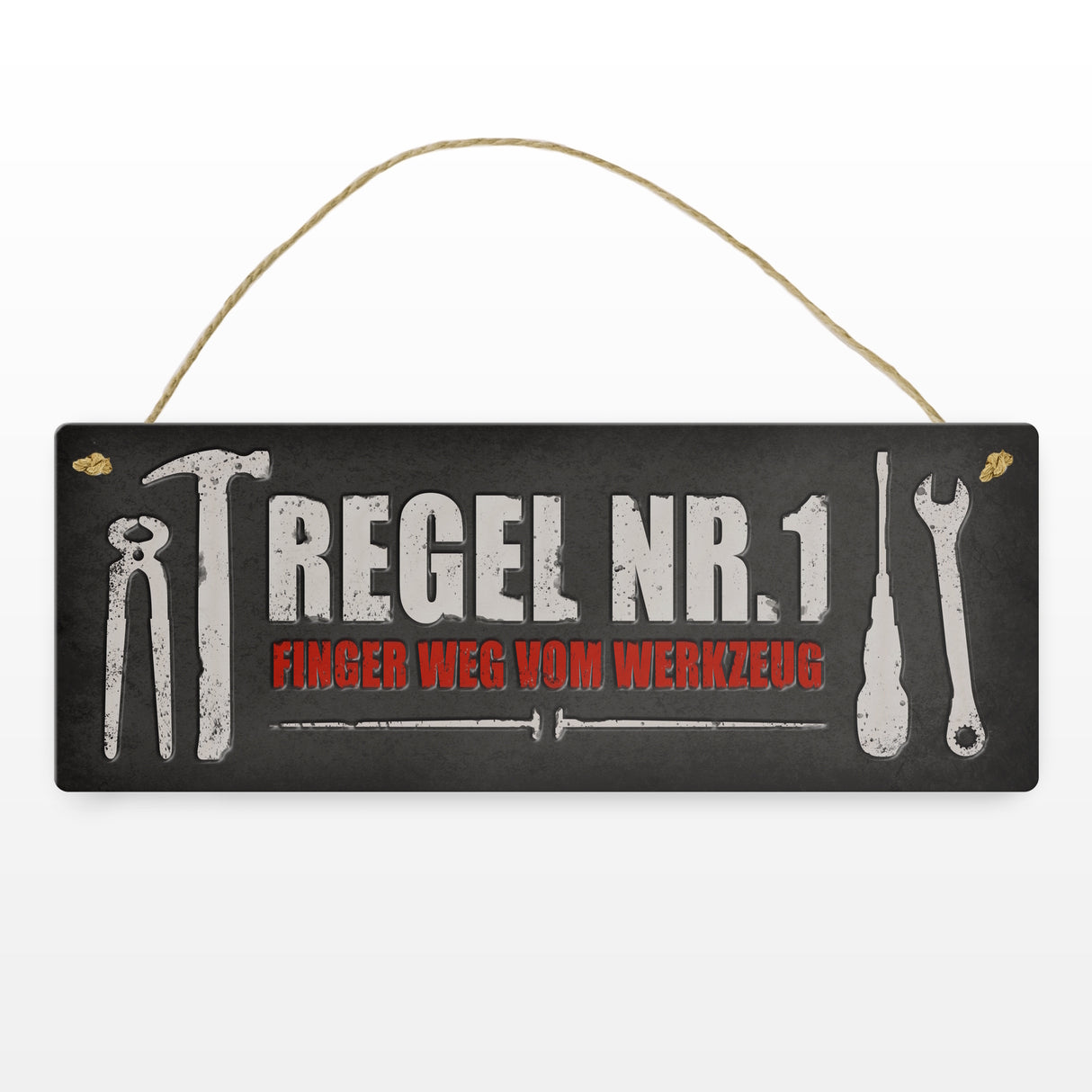 Werkstatt Metallschild mit Spruch: Regel Nr. 1 Finger weg vom Werkzeug