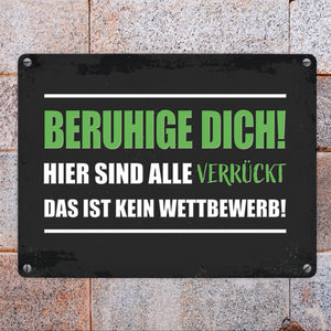 Beruhige dich! Hier sind alle verrückt… Metallschild