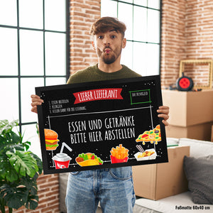 Lieber Lieferant Fußmatte mit Fast Food Motiv und Trinkgeld-Feld für den Pizzaboten