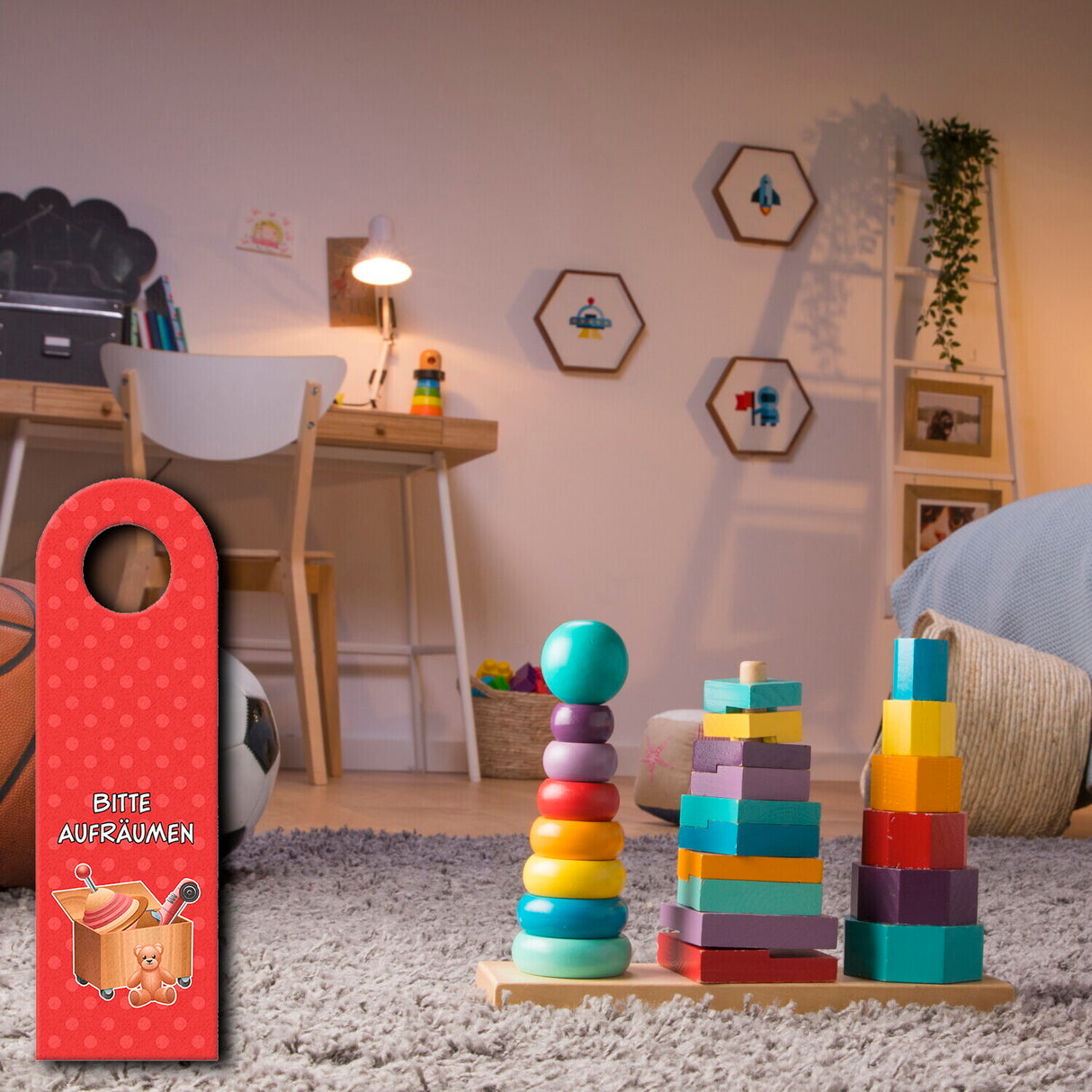 Bitte aufräumen Türhänger mit Spielzeug Motiv