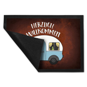 Herzlich willkommen Fußmatte mit Wohnwagen Motiv Wohnmobil Camping Gast Besuch Gäste