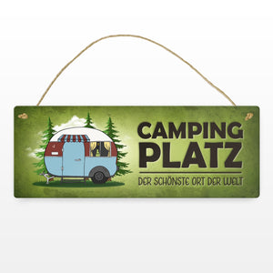Campingplatz Metallschild schmal mit Wohnwagen Motiv Wohnmobil Urlaub Hobby Ort