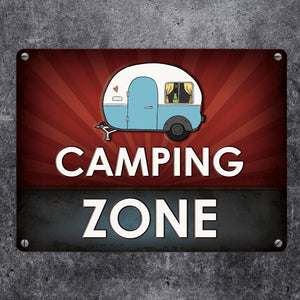 Camping Zone Metallschild mit Wohnwagen Motiv Wohnwagen Wohnmobil Urlaub