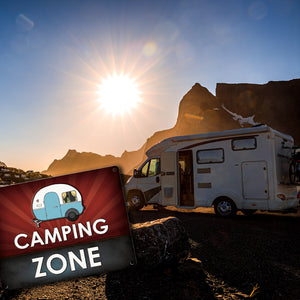Camping Zone Metallschild mit Wohnwagen Motiv Wohnwagen Wohnmobil Urlaub