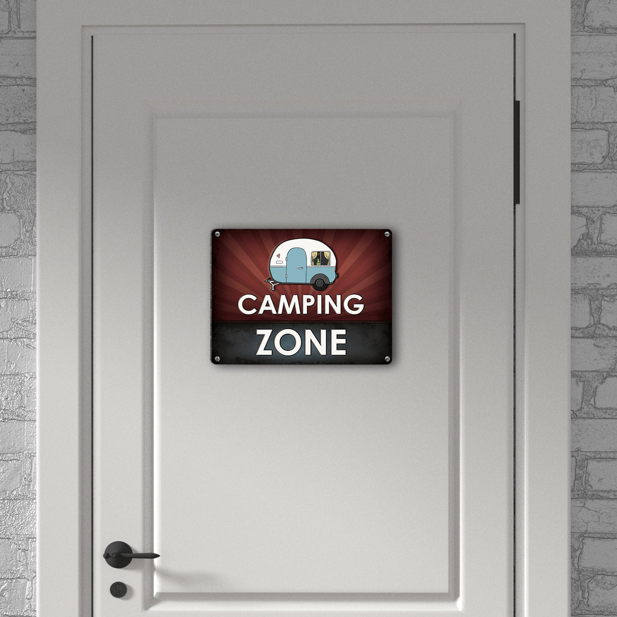 Camping Zone Metallschild mit Wohnwagen Motiv Wohnwagen Wohnmobil Urlaub