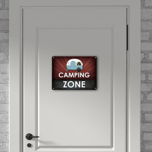 Camping Zone Metallschild mit Wohnwagen Motiv Wohnwagen Wohnmobil Urlaub