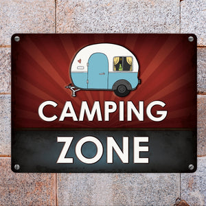 Camping Zone Metallschild mit Wohnwagen Motiv Wohnwagen Wohnmobil Urlaub