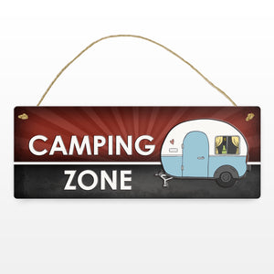 Camping Zone Metallschild mit Wohnwagen Motiv Wohnwagen Wohnmobil Urlaub