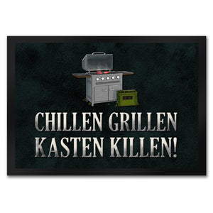 Chillen, grillen, Kasten killen Fußmatte mit Grill Motiv