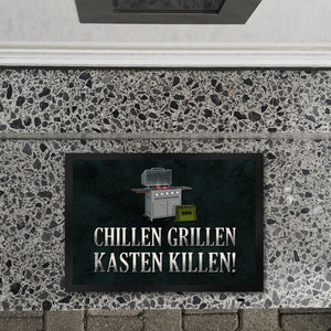 Chillen, grillen, Kasten killen Fußmatte mit Grill Motiv