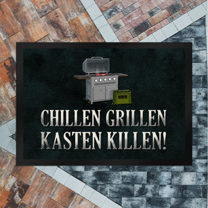 Chillen, grillen, Kasten killen Fußmatte mit Grill Motiv
