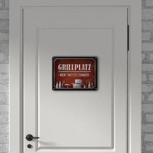 Grillplatz mein zweites Zuhause Metallschild Grill grillen Fleisch Bier Wurst Hobby Freunde