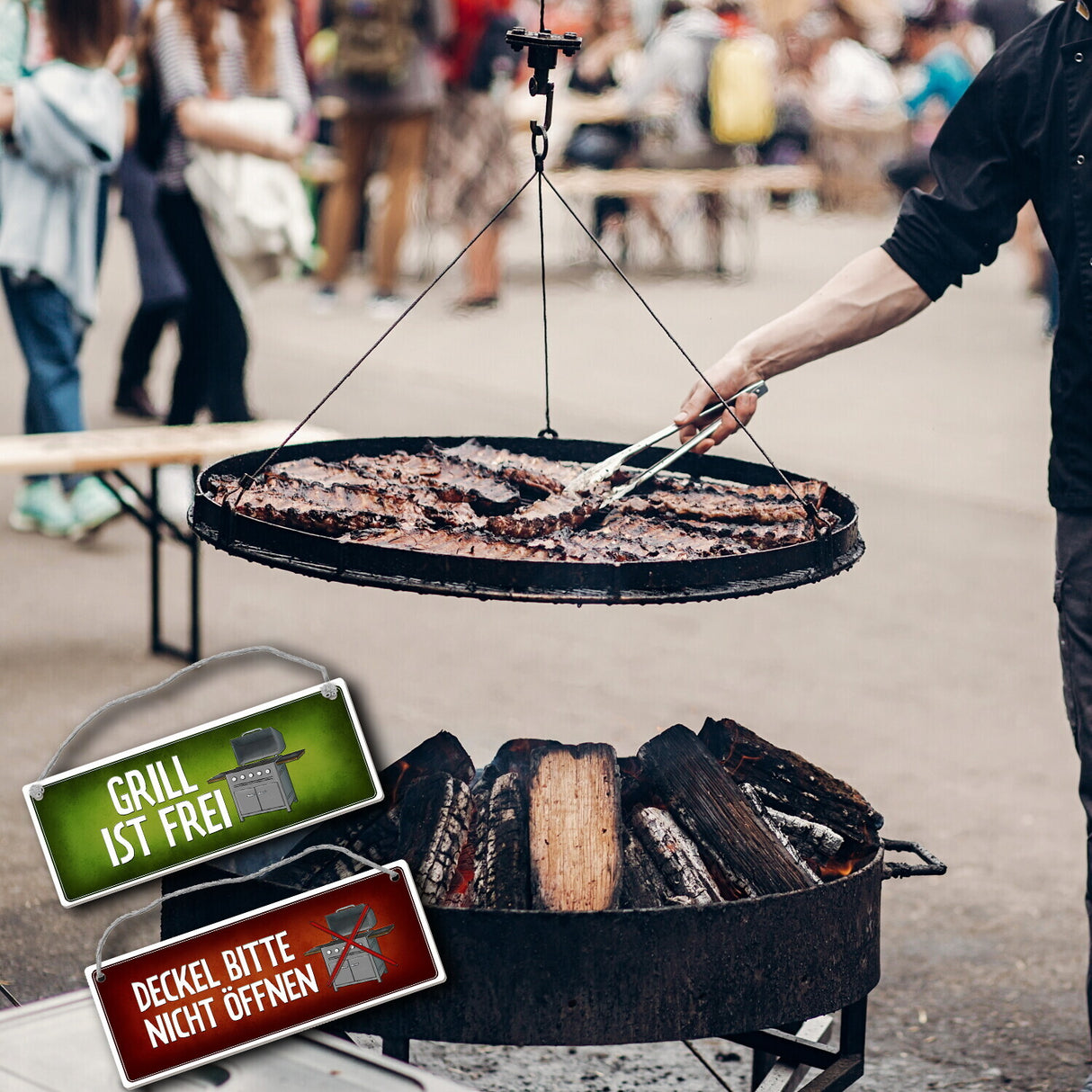 Deckel nicht öffnen oder Grill ist frei Wendeschild mit Kordel