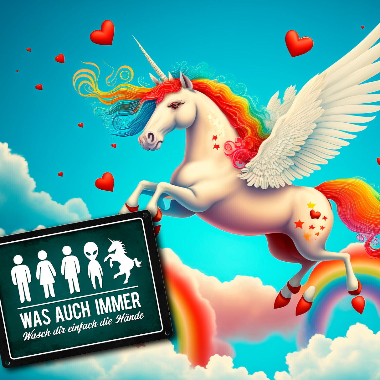 Wasch dir einfach die Hände Metallschild Toilette Hygiene Klo WC Einhorn waschen