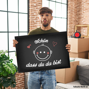 Schön dass du da bist Fußmatte mit lachendem Gesicht