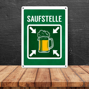 Saufstelle Metallschild mit Bier Motiv